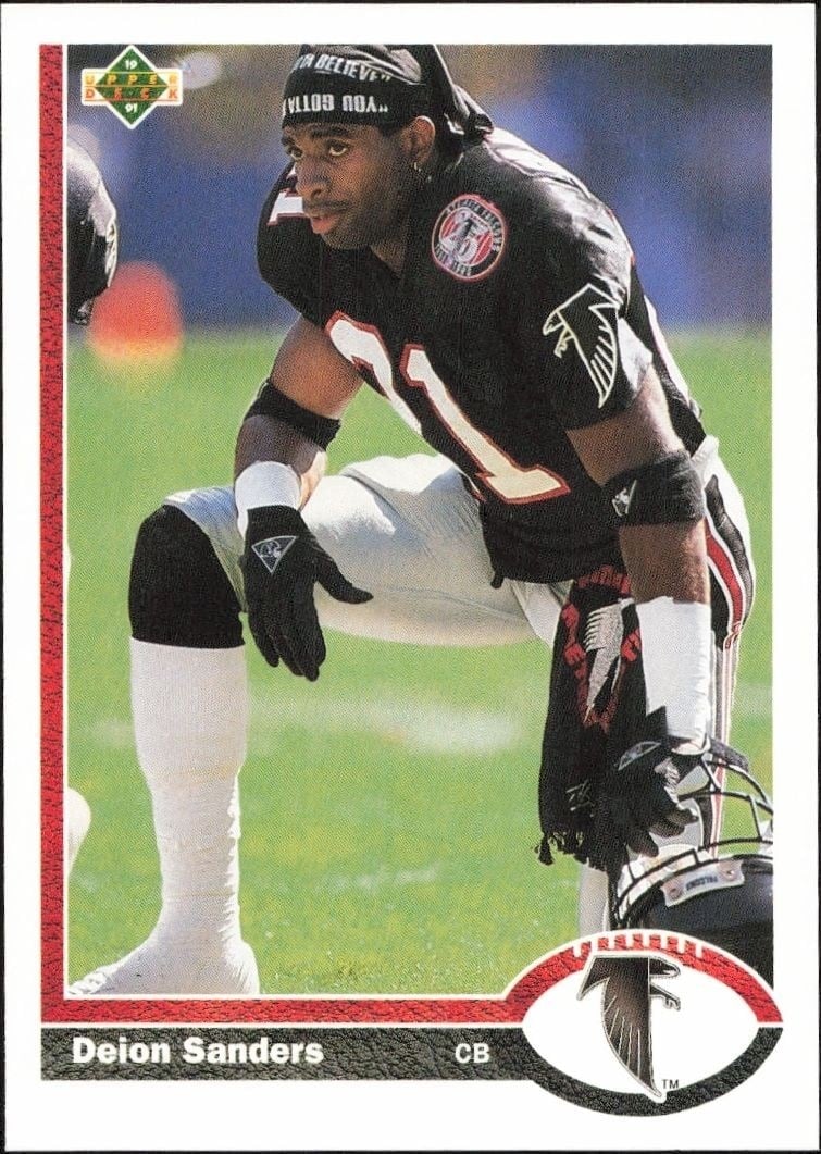 Deion Sanders 1991 Upper Deck #154 Football Trading Card - Front 1991 Upper Deck Deion Sanders #154 football trading card front