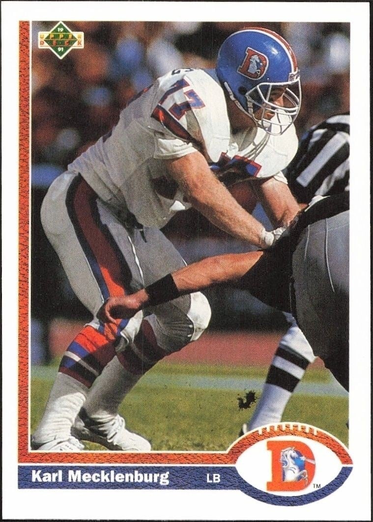 Karl Mecklenburg 1991 Upper Deck #105 Football Trading Card - Front 1991 Upper Deck Karl Mecklenburg #105 football trading card front