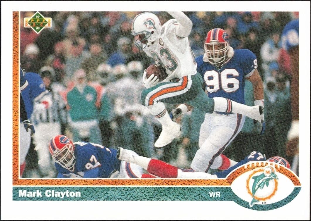 Mark Clayton 1991 Upper Deck #175 Football Trading Card - Front 1991 Upper Deck Mark Clayton #175 football trading card front