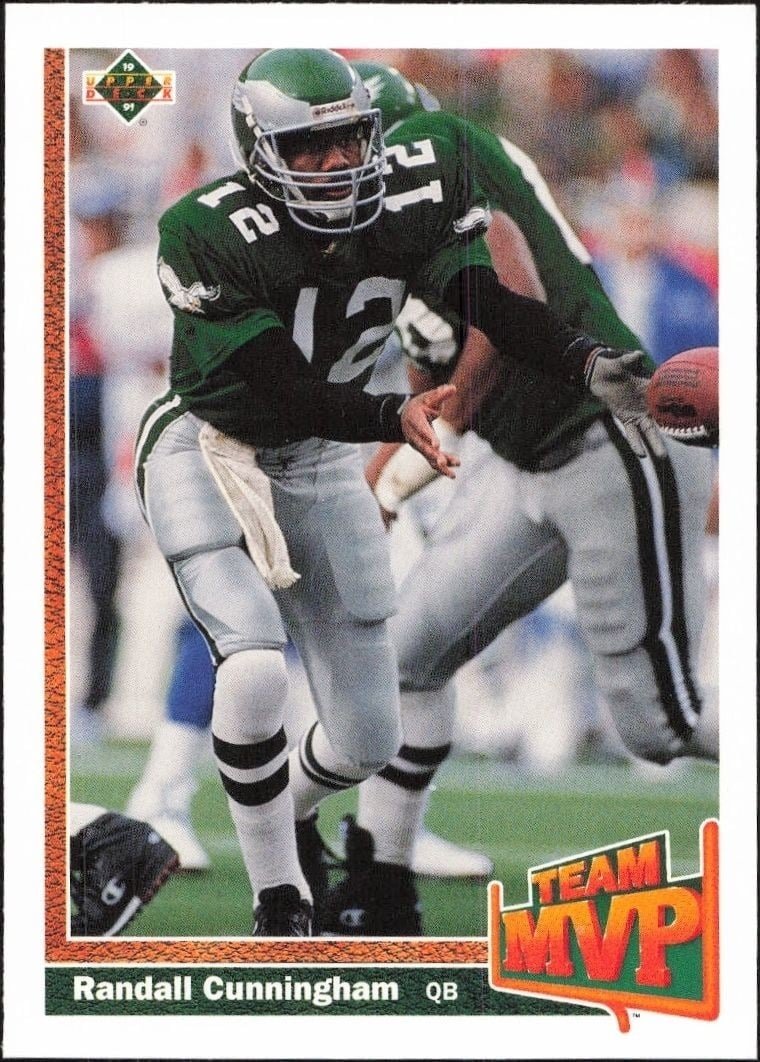 Randall Cunningham 1991 Upper Deck #471 Football Trading Card - Front 1991 Upper Deck Randall Cunningham #471 football trading card front