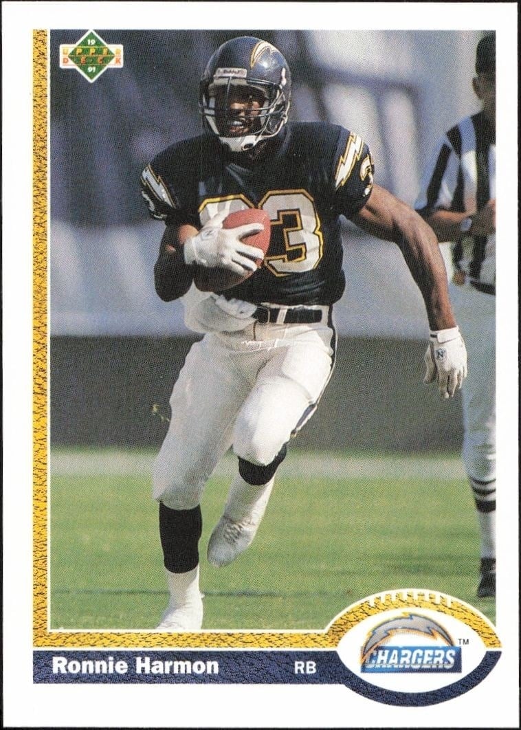 Ronnie Harmon 1991 Upper Deck #149 Football Trading Card - Front 1991 Upper Deck Ronnie Harmon #149 football trading card front