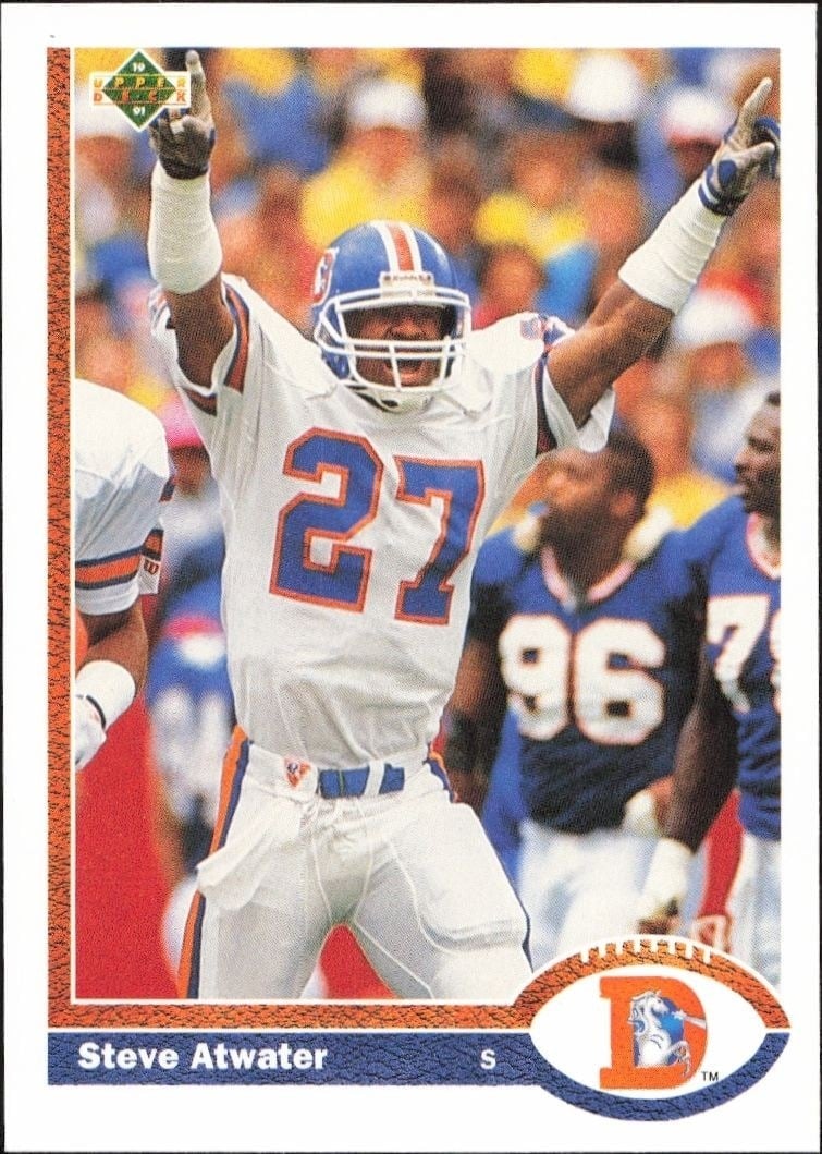 Steve Atwater 1991 Upper Deck #144 Football Trading Card - Front 1991 Upper Deck Steve Atwater #144 football trading card front