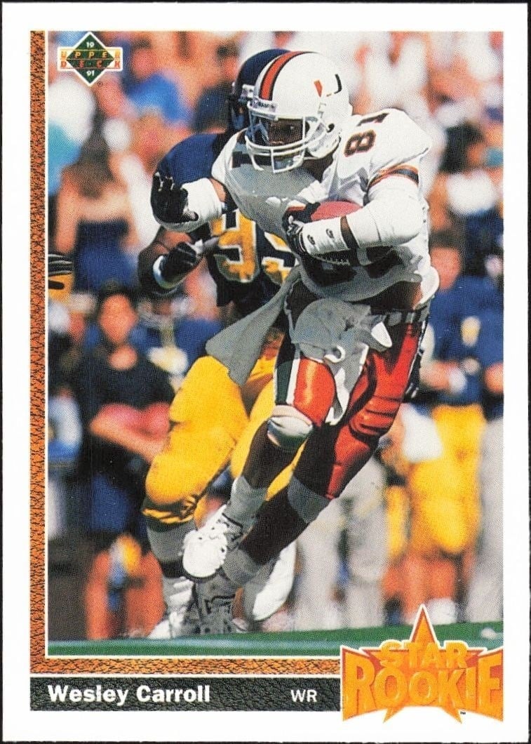 Wesley Carroll 1991 Upper Deck #12 Football Trading Card - Front 1991 Upper Deck Wesley Carroll #12 football trading card front