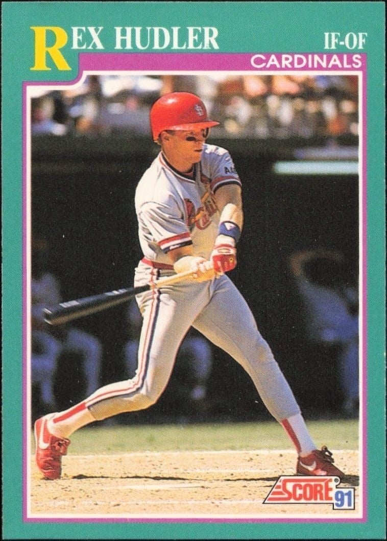 Rex Hudler 1991 Score #589 Baseball Trading Card - Front 1991 Score Rex Hudler #589 baseball trading card front