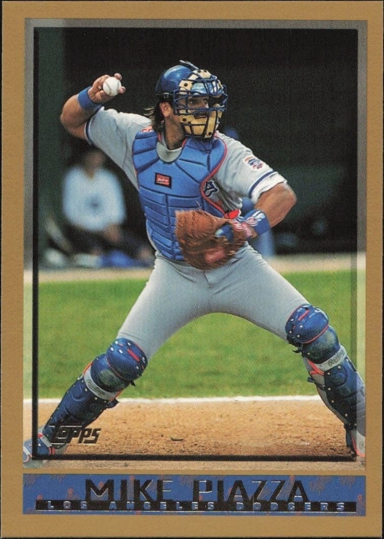 Mike Piazza 1998 Topps #100 Baseball Trading Card - Front 1998 Topps Mike Piazza #100 baseball trading card front