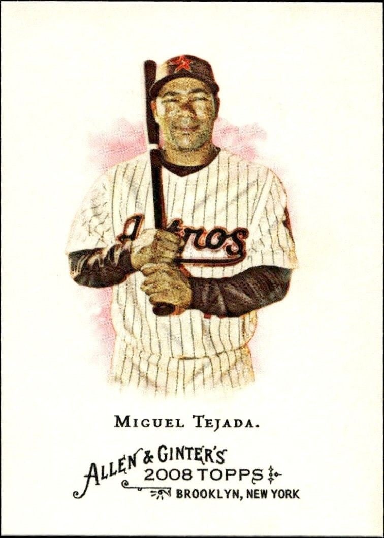 Miguel Tejada 2008 Topps Allen & Ginter #21 Baseball Trading Card - Front 2008 Topps Allen & Ginter Miguel Tejada #21 baseball trading card front