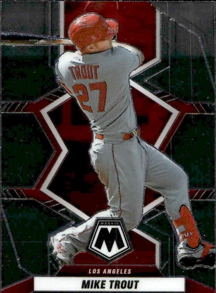 Mike Trout 2022 Panini Mosaic #98 Baseball Trading Card - Front 2022 Panini Mosaic Mike Trout #98 baseball trading card front