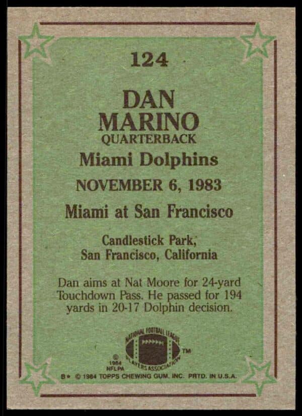 1984 Topps Dan Marino #124 (Back)