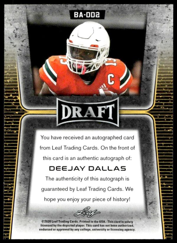 2020 Leaf Draft Deejay Dallas #BA-DD2 Auto (Back)