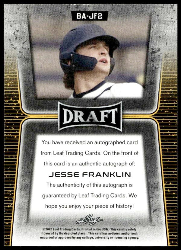 2020 Leaf Draft Jesse Franklin #BA-JF2 Auto (Back)