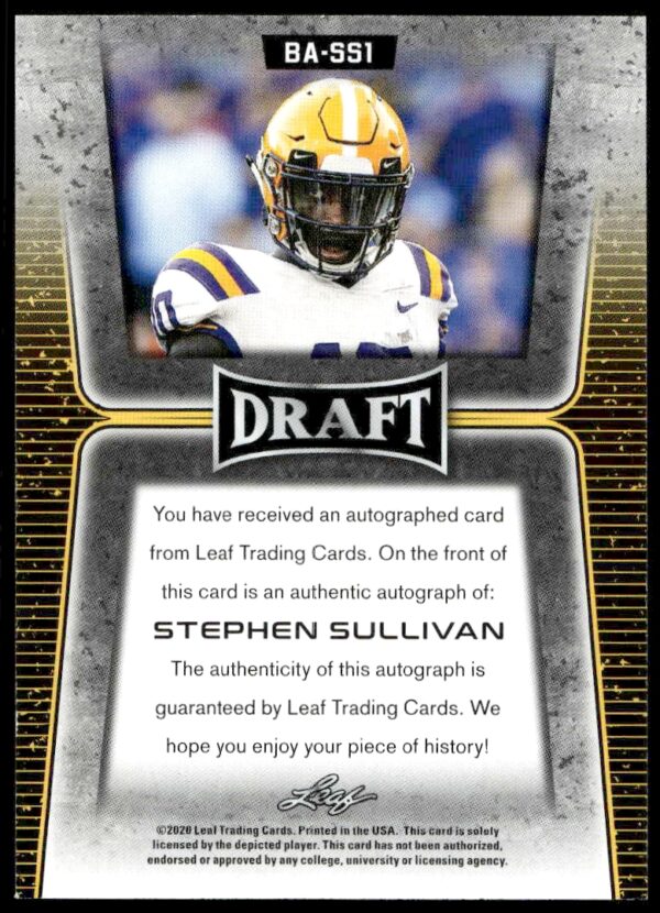 2020 Leaf Draft Stephen Sullivan #BA-SS1 Auto (Back)