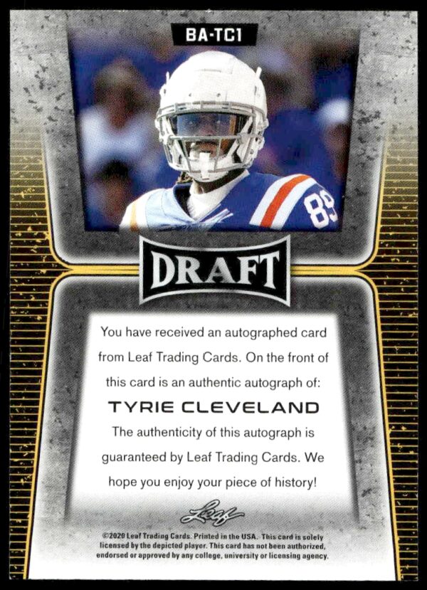 2020 Leaf Draft Tyrie Cleveland #BA-TC1 Auto (Back)