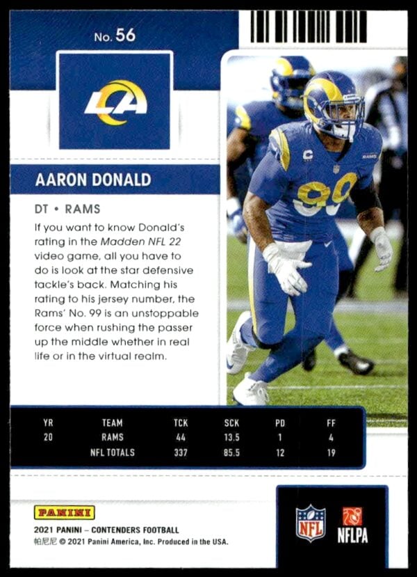 2021 Panini Contenders Aaron Donald #56 (Back)