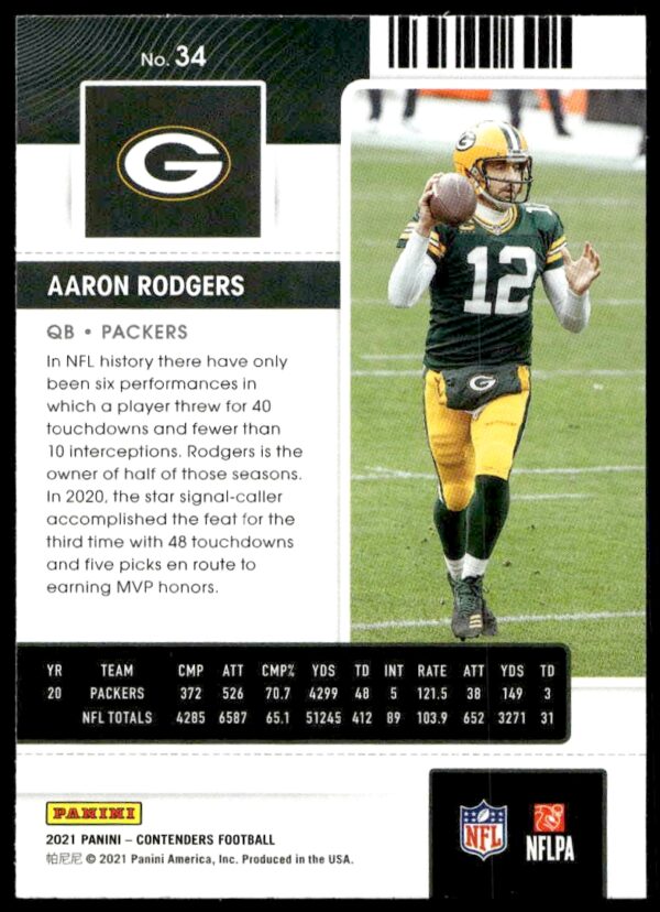 2021 Panini Contenders Aaron Rodgers #34 (Back)