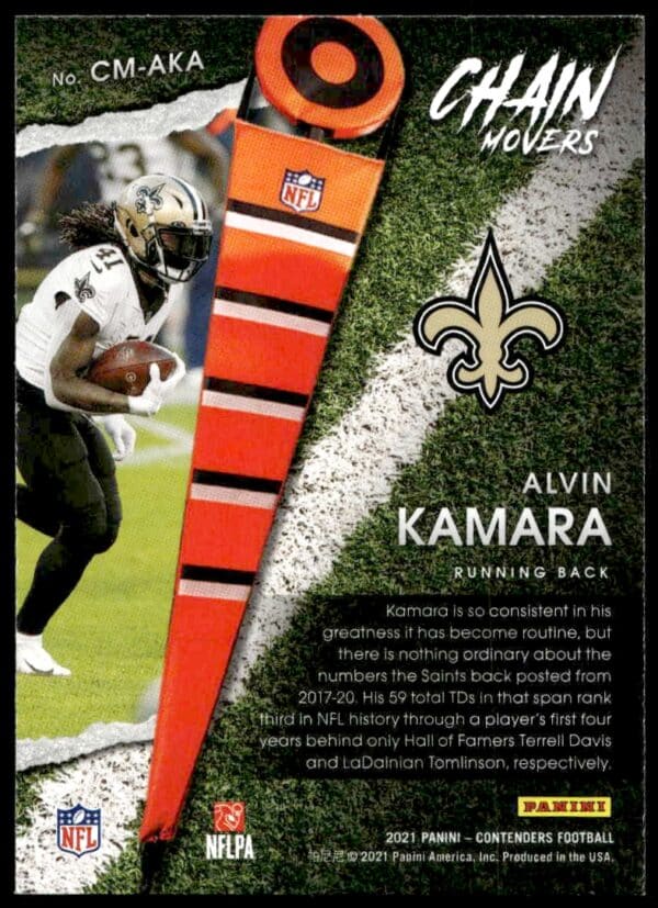 2021 Panini Contenders Alvin Kamara Chain Movers #CM-AKA (Back)