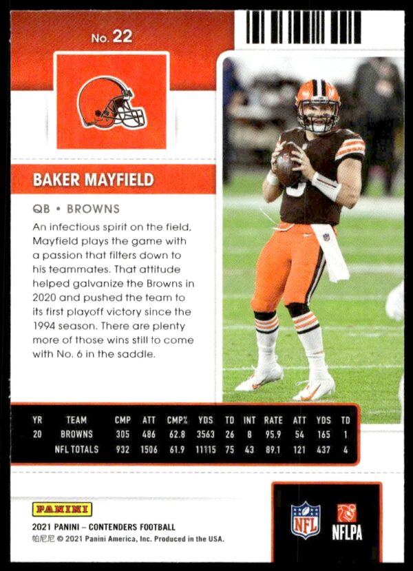 2021 Panini Contenders Baker Mayfield #22 (Back)