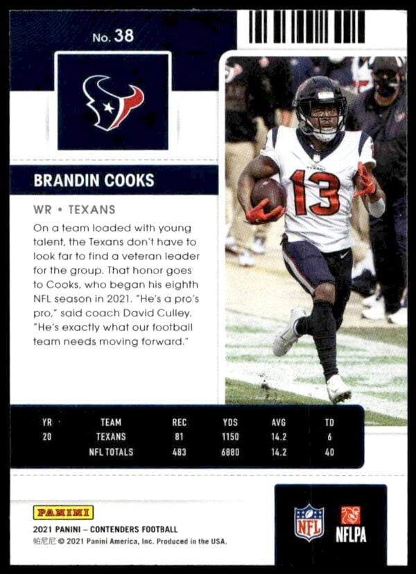 2021 Panini Contenders Brandin Cooks #38 (Back)