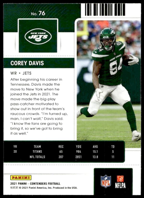 2021 Panini Contenders Corey Davis #76 (Back)