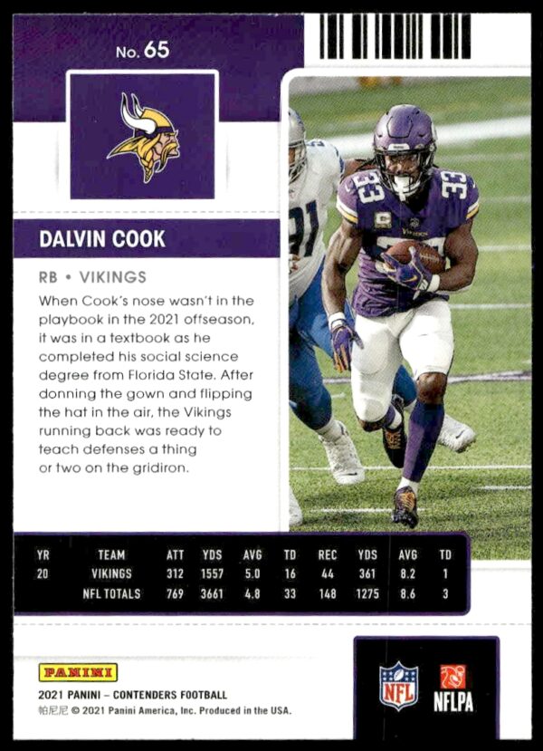 2021 Panini Contenders Dalvin Cook #65 (Back)