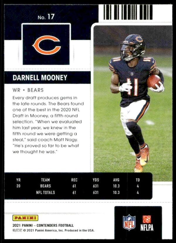 2021 Panini Contenders Darnell Mooney #17 (Back)