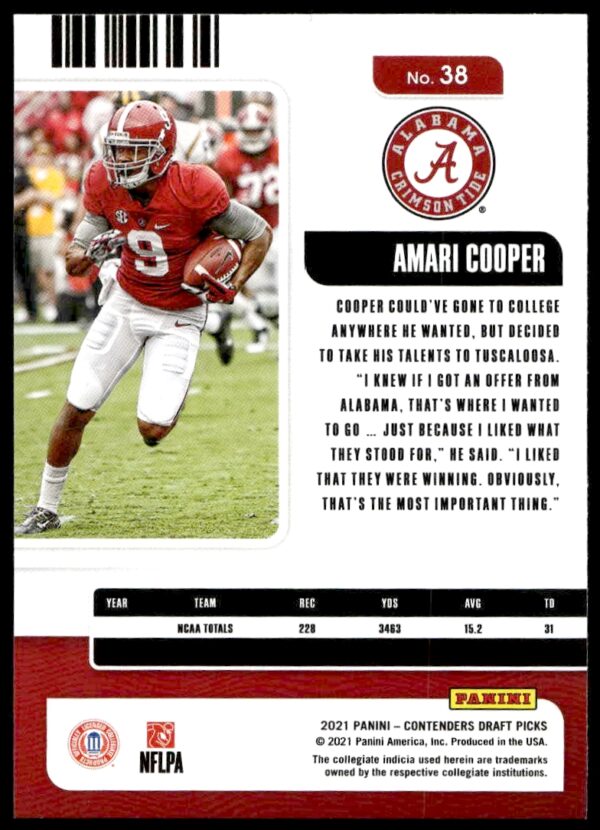 2021 Panini Contenders Draft Picks Amari Cooper #38 (Back)