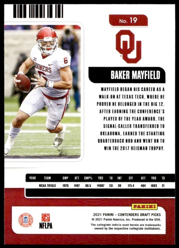 2021 Panini Contenders Draft Picks Baker Mayfield #19 (Back)