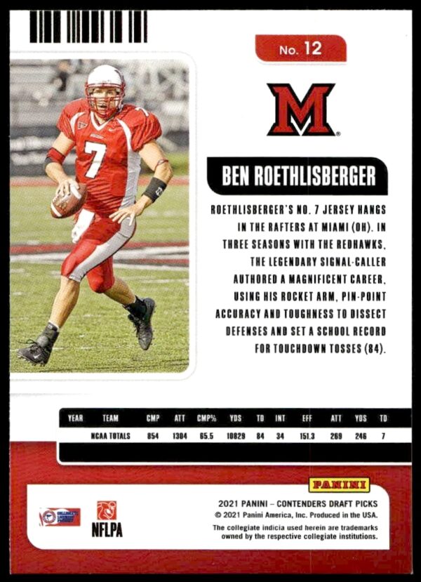 2021 Panini Contenders Draft Picks Ben Roethlisberger #12 (Back)