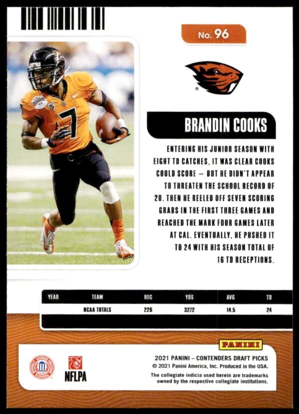 2021 Panini Contenders Draft Picks Brandin Cooks #96 (Back)