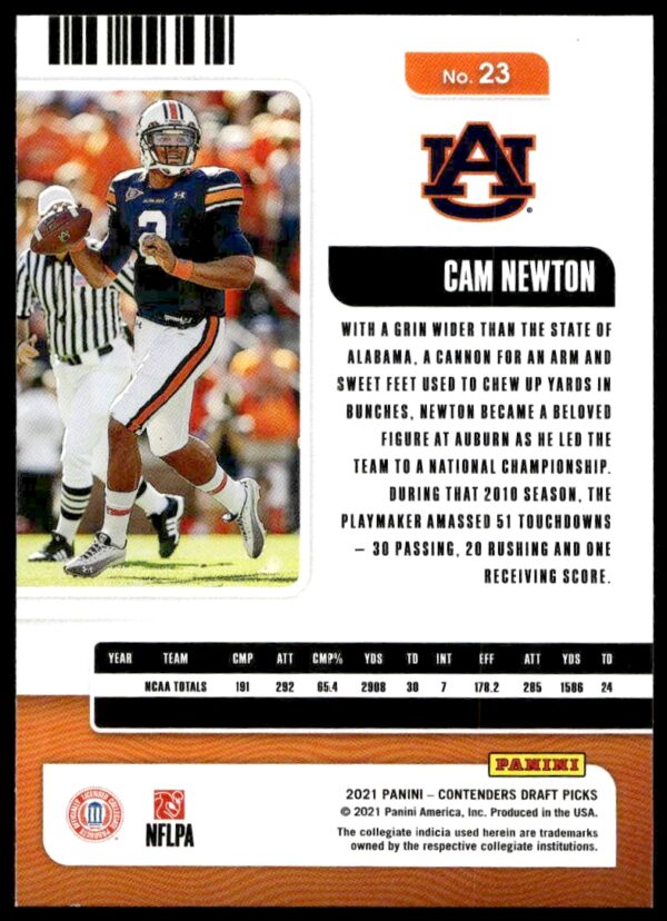 2021 Panini Contenders Draft Picks Cam Newton #23 (Back)