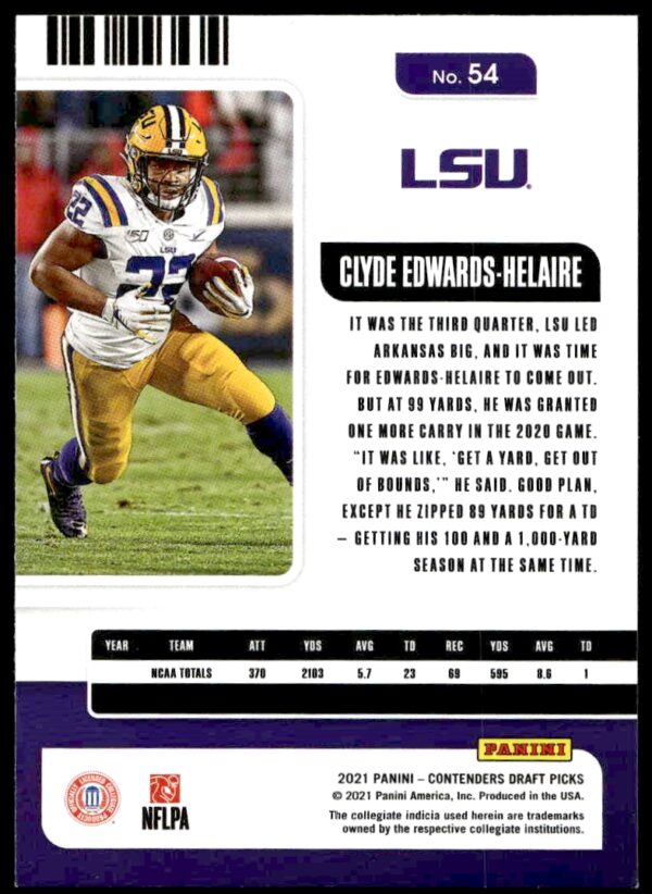 2021 Panini Contenders Draft Picks Clyde Edwards-Helaire #54 (Back)