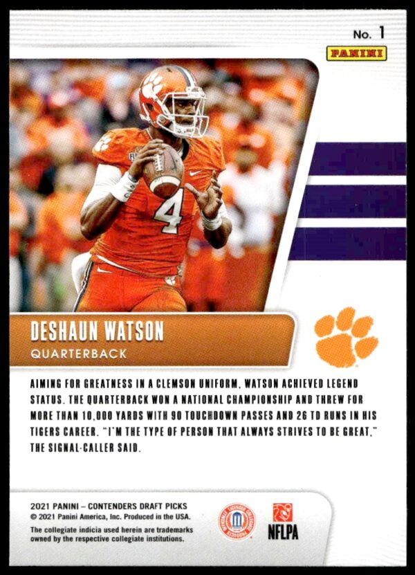 2021 Panini Contenders Draft Picks Deshaun Watson Campus Legends #1 (Back)