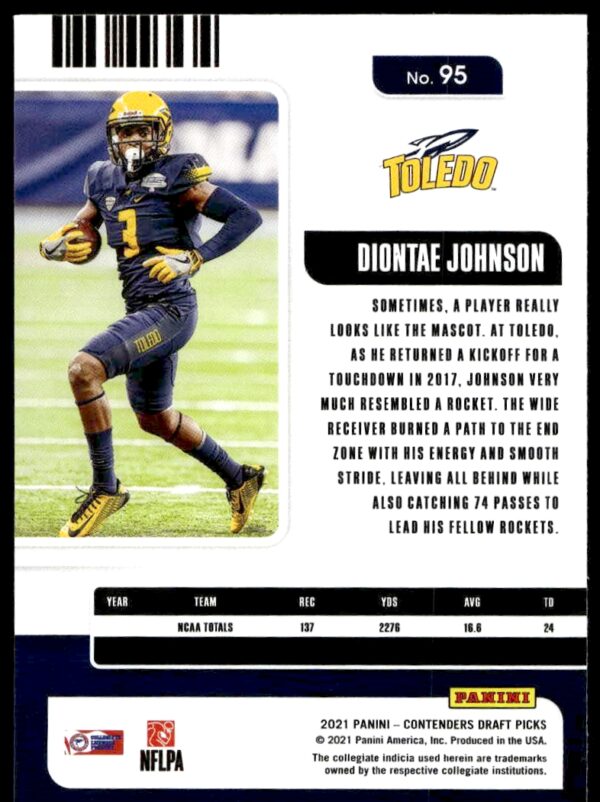 2021 Panini Contenders Draft Picks Diontae Johnson #95 (Back)