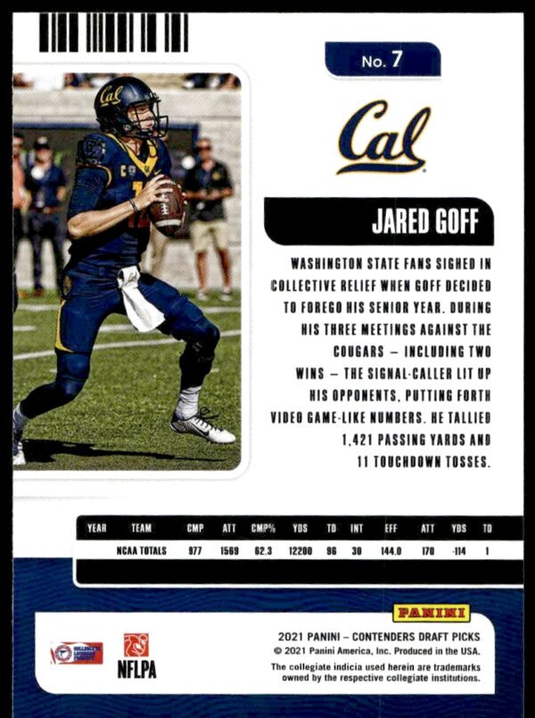 2021 Panini Contenders Draft Picks Jared Goff #7 (Back)