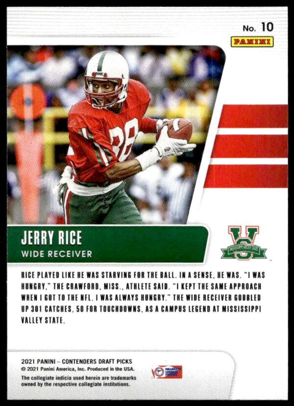 2021 Panini Contenders Draft Picks Jerry Rice Campus Legends #10 (Back)