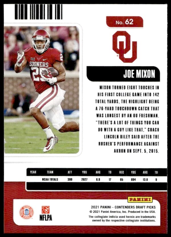 2021 Panini Contenders Draft Picks Joe Mixon #62 (Back)