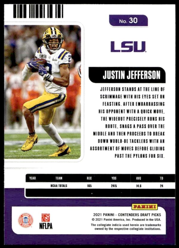 2021 Panini Contenders Draft Picks Justin Jefferson #30 (Back)