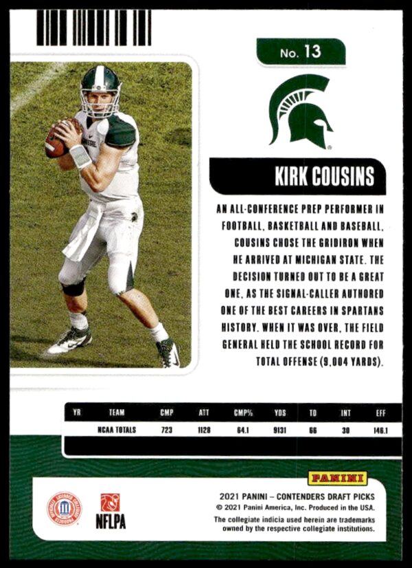 2021 Panini Contenders Draft Picks Kirk Cousins #13 (Back)