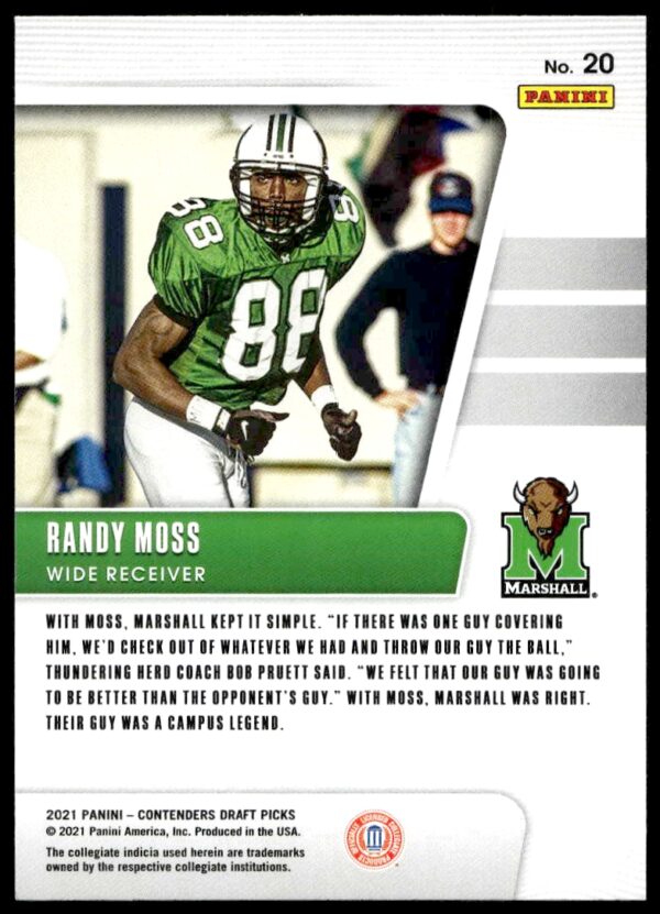 2021 Panini Contenders Draft Picks Randy Moss Campus Legends #20 (Back)