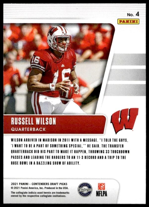 2021 Panini Contenders Draft Picks Russell Wilson Campus Legends #4 (Back)