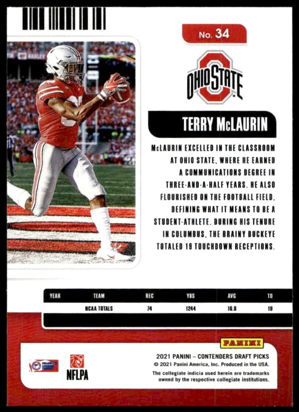 2021 Panini Contenders Draft Picks Terry McLaurin #34 (Back)