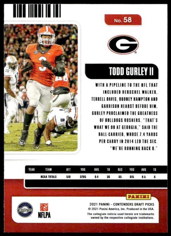 2021 Panini Contenders Draft Picks Todd Gurley II #58 (Back)