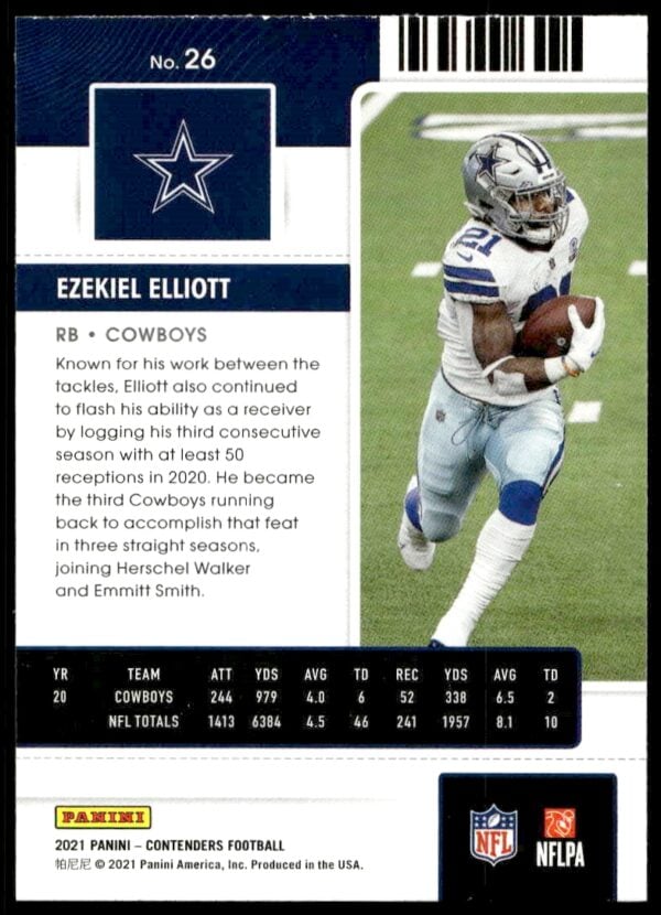 2021 Panini Contenders Ezekiel Elliott #26 (Back)