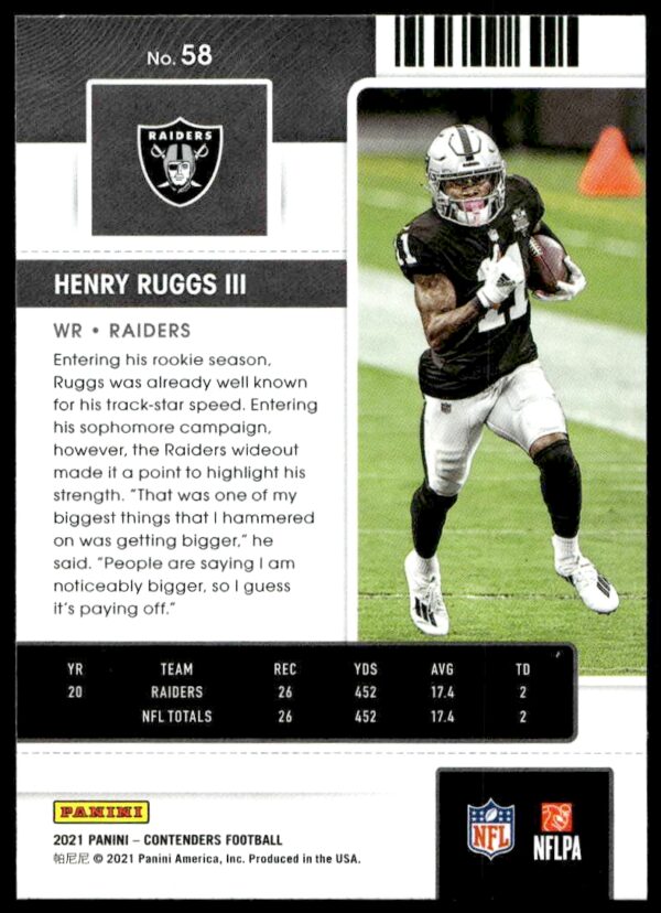 2021 Panini Contenders Henry Ruggs III #58 (Back)