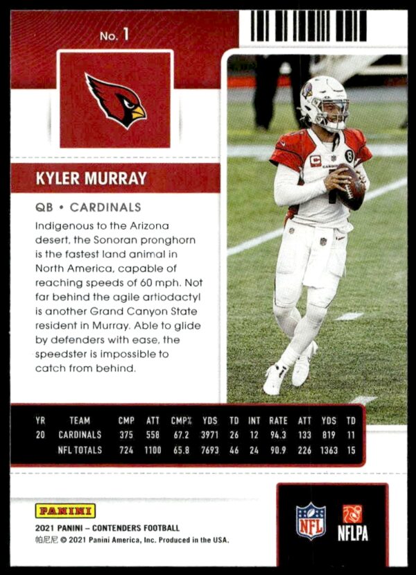 2021 Panini Contenders Kyler Murray #1 (Back)