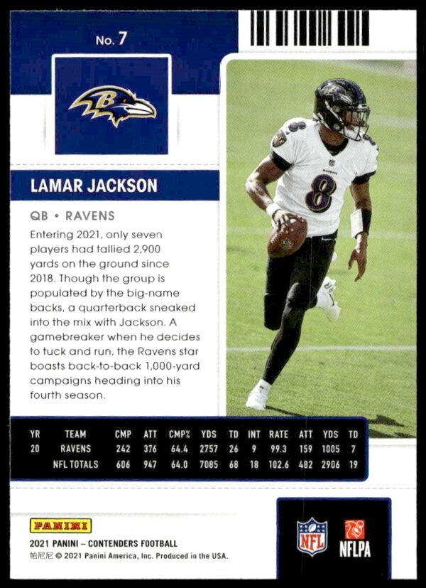 2021 Panini Contenders Lamar Jackson #7 (Back)