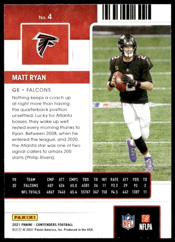 2021 Panini Contenders Matt Ryan #4 (Back)