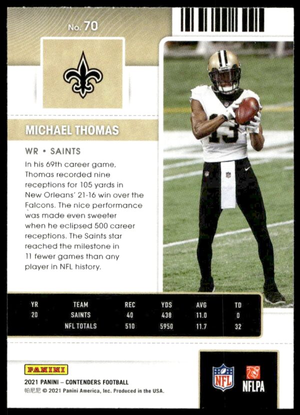 2021 Panini Contenders Michael Thomas #70 (Back)