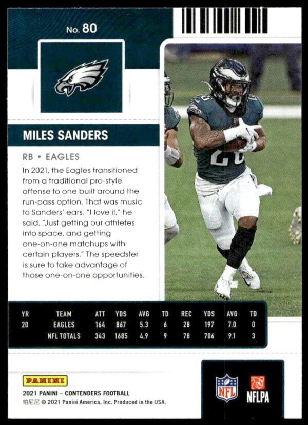 2021 Panini Contenders Miles Sanders #80 (Back)