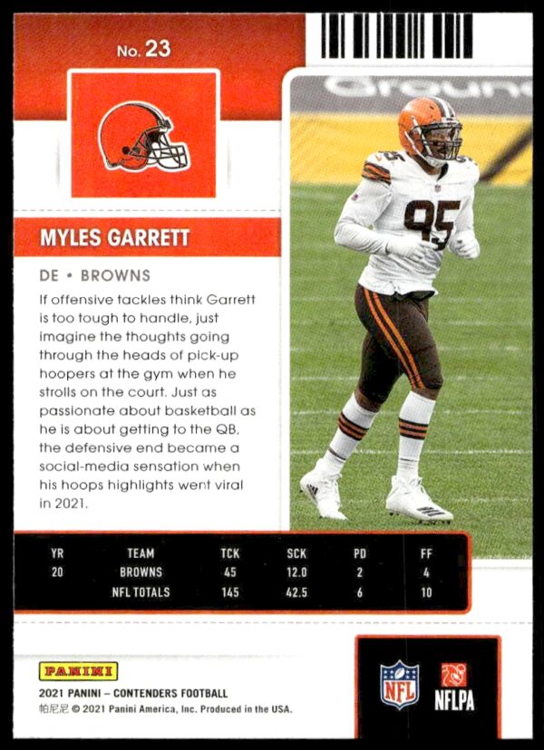 2021 Panini Contenders Myles Garrett #23 (Back)