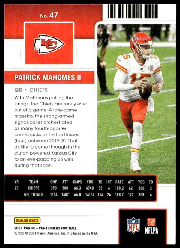 2021 Panini Contenders Patrick Mahomes II #47 (Back)